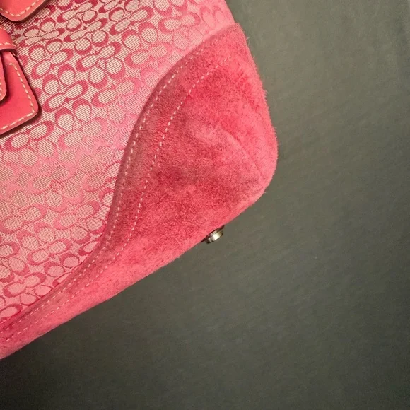 Vintage Coach 7080 pink soho signature canvas jacquard satchel purse suede trim - Picture 8 of 14